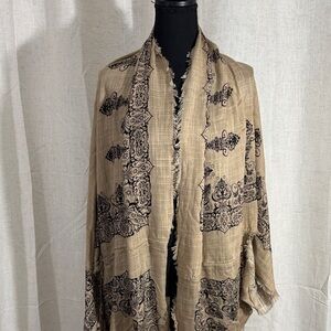 Beige with Black print Lightweight Scarf Kimono